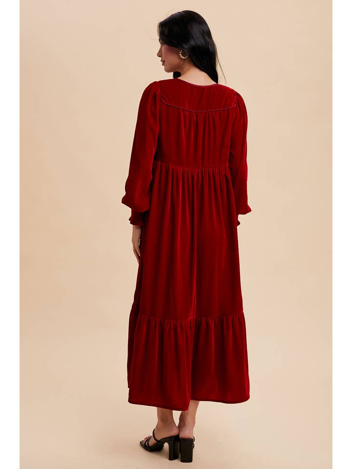 In Loom - Wholesale Dress - Women's - VELVET LONG SLEEVE MAXI DRESS
