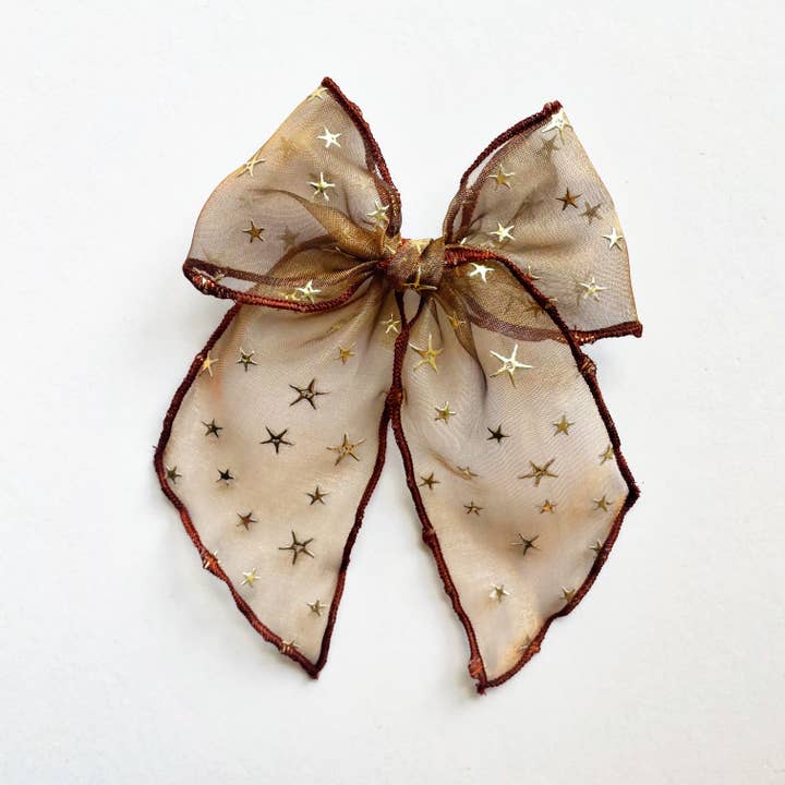 Lady Eleanor & Co - Wholesale Hair Bow - Kids - Sheer Golden Flocked Stars Elle Hair Bow