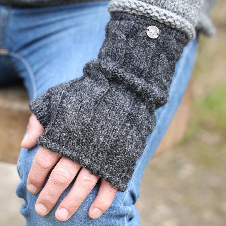 Cable Wristwarmers - Knitted Pure Wool - Fair Trade for wholesale by Black Yak Ltd