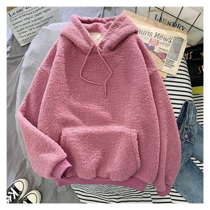 UZ Wholesale Store - Wholesale Hoodie - Women's - Solid Color Hooded Thickened Lamb Wool Sweater1