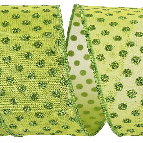 Mesh Deluxe Glitter Dots Wired Edge, Green Grass, 2-1/2 In for wholesale by RELIANT RIBBON