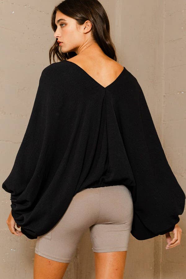 WHITE T1272C Dolman Sleeve Billowy Bottom Woven Top for wholesale on Faire6