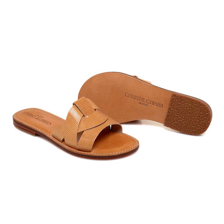 Sandálias femininas chiques Marie em couro natural brilhante por atacado de Christie Chiara