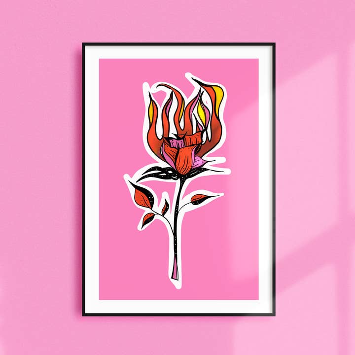 ARDIENDO Rosa: Estampado floral ilustrado. Estilo rockero / atrevido para venta al por mayor de Kiki Gunn