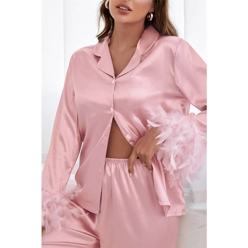 Paperdoll - Vente Haut et bas de pyjama – femme -  Pyjama en soie glacée en satin 1
