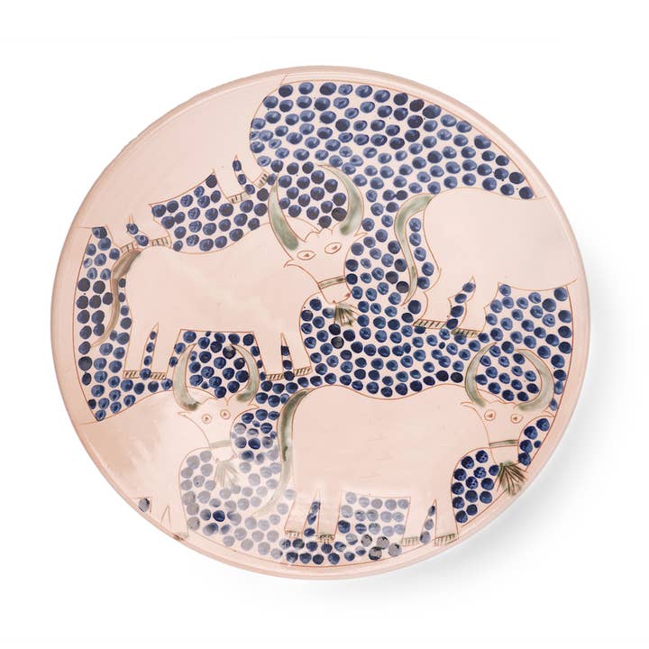 Prato de Servir em Cerâmica com Padrão de Touro Pontilhado por atacado de KILIIM