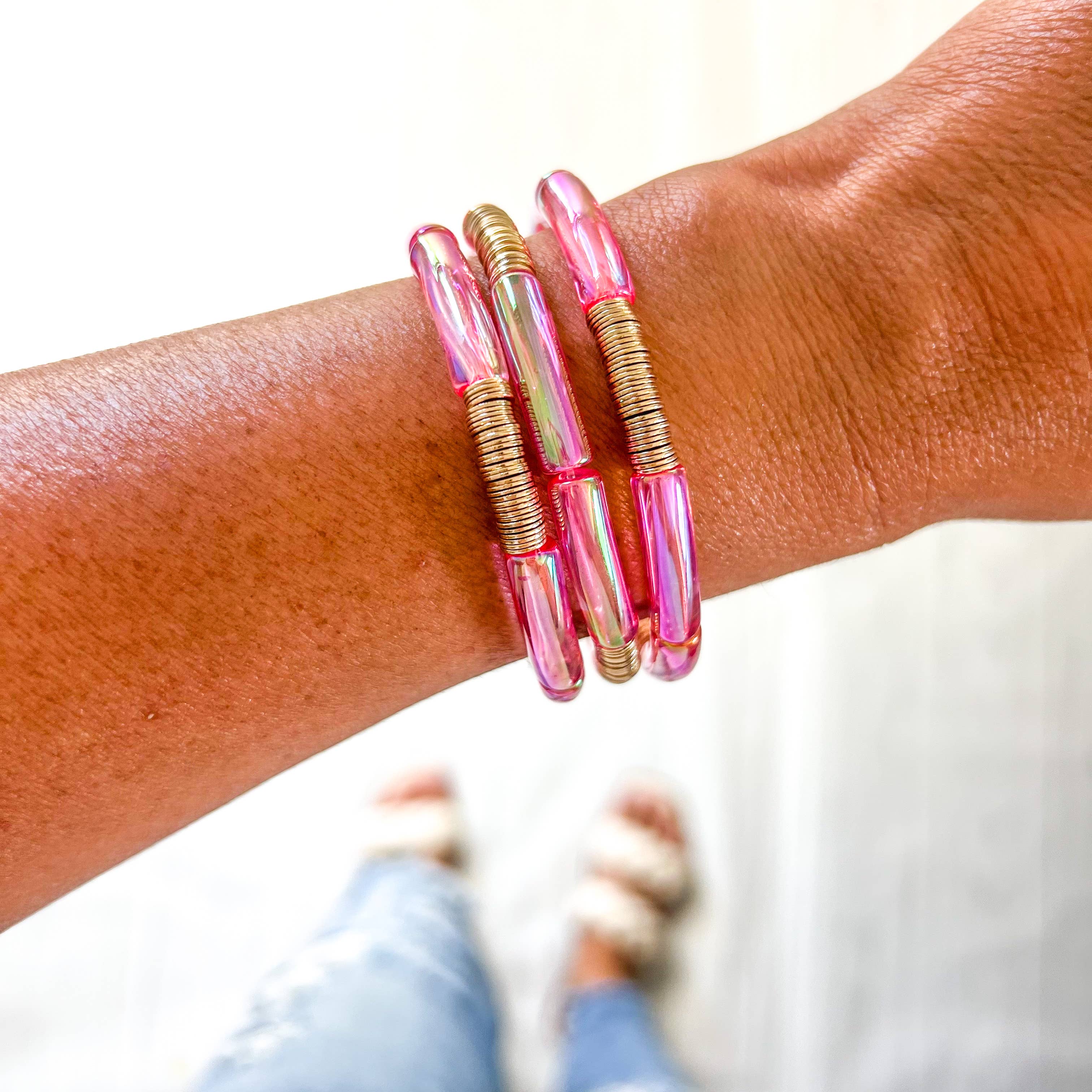 Savvy Bling - Wholesale Armband met kralen - Metallic #46 heldere roze bamboe armband van acryl1