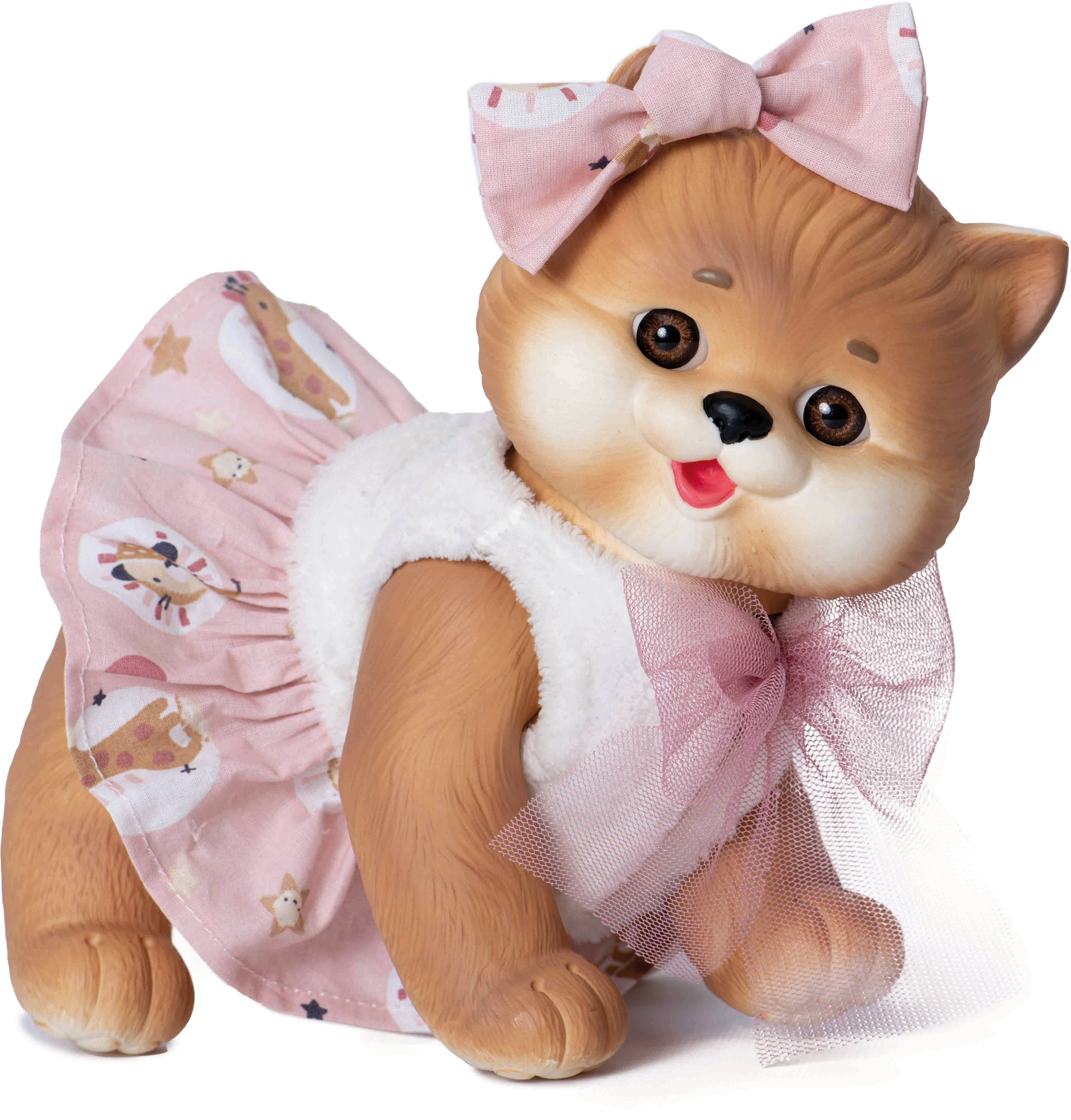MUÑECAS ROSATOYS, S.L. – Engroshandel Dukke - Børn – Brun kat med hvid vest og lyserødt skørt1