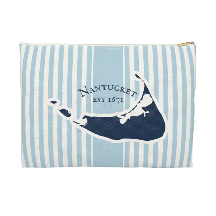 Bolsa de accesorios con rayas azules de Nantucket Map. Estuche plano con cremallera. para venta al por mayor de Lyn Roma