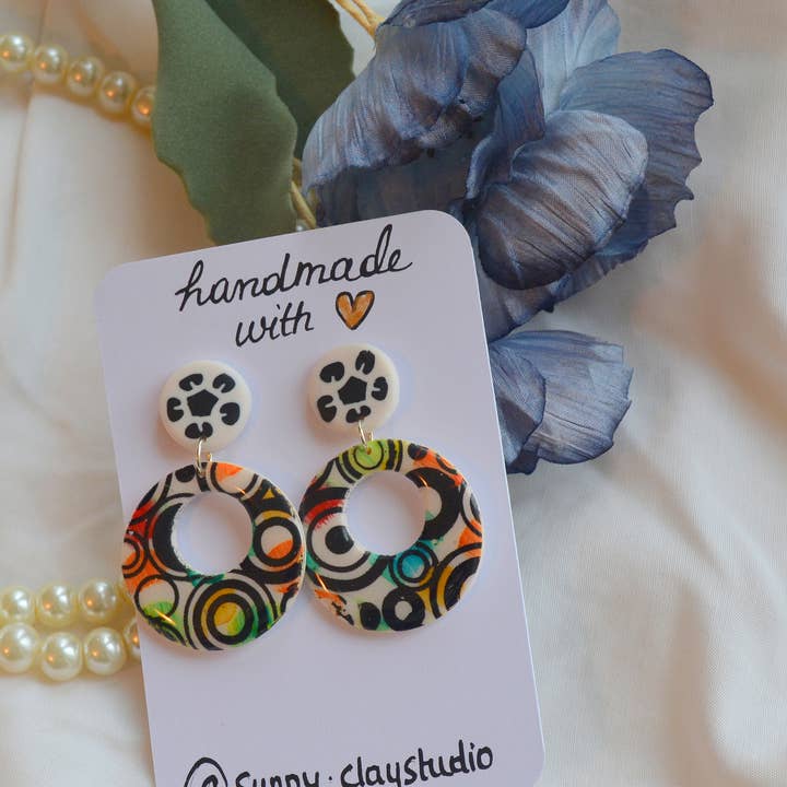 Black and White Unique Handmade Earrings for wholesale by Sunnyclayart