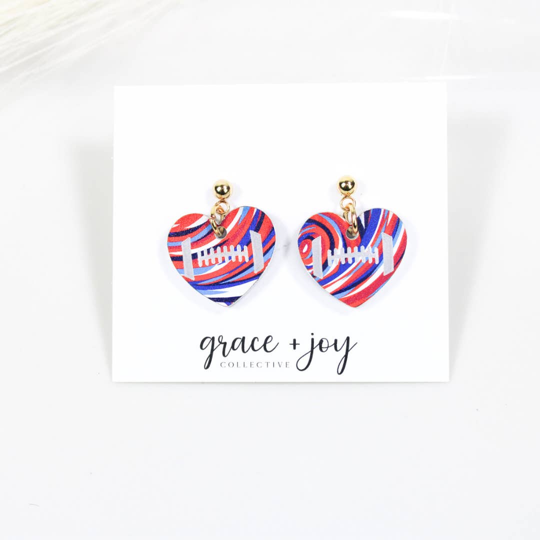 Grace + Joy Collective – Engroshandel Hængeøreringe og creoløreringe – Buffalo Bills Hjerte Dingle Øreringe, New England Patriots