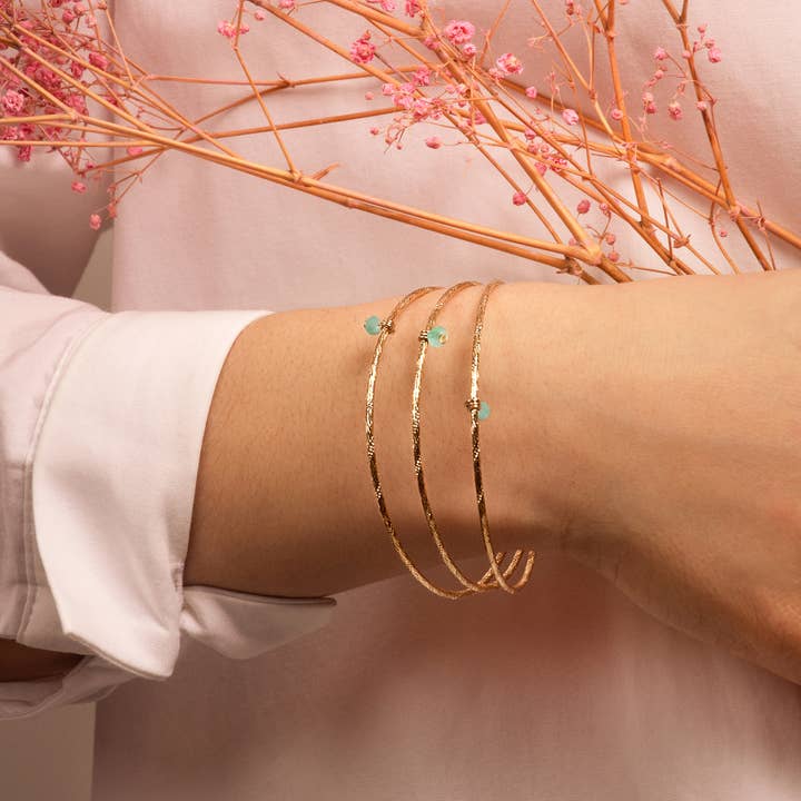 Fine green aventurine stone bangle - Tassel for wholesale by Aura bijoux