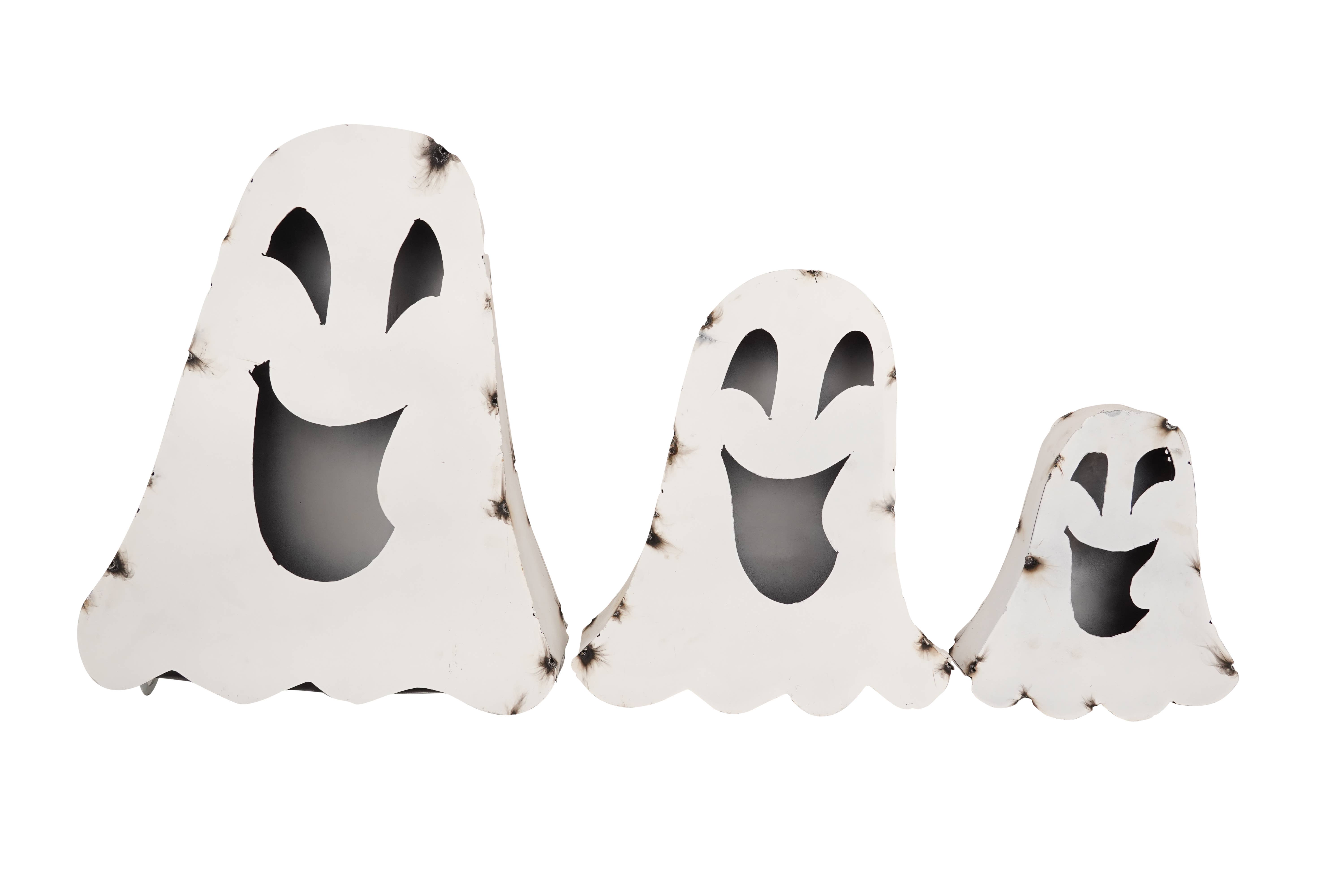 My Amigos Imports - Wholesale Outdoor Ornament/Decor - Halloween White Ghosts-Set 3-Metal-Garden-Nesting-White-$64