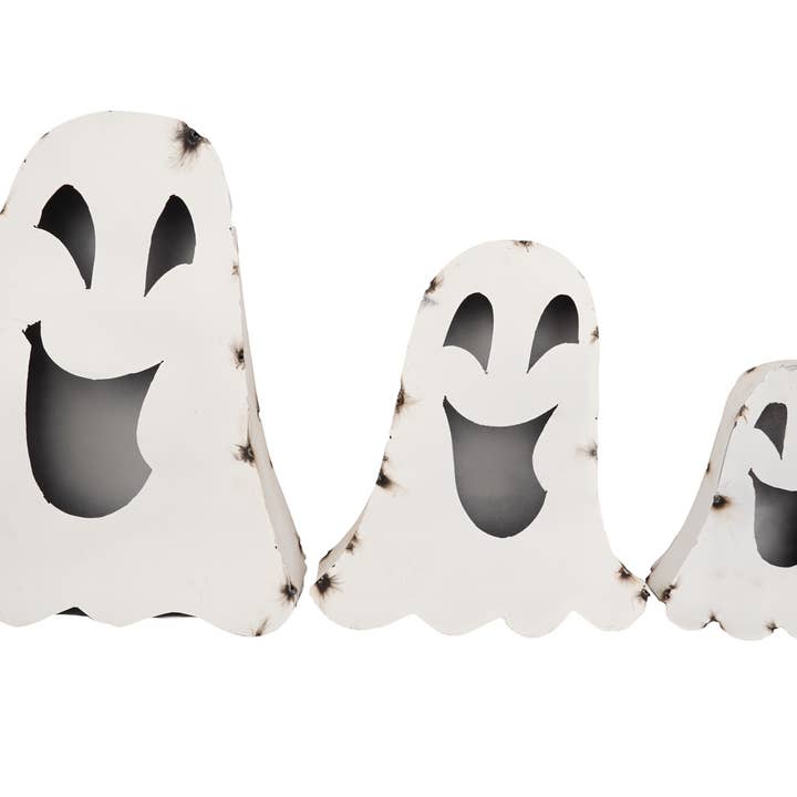 Halloween White Ghosts-Set 3-Metal-Garden-Nesting-White-$64 and other Purchase Wholesale halloween garden decor. Free Returns & Net 60 Terms on Faire trending on Faire.