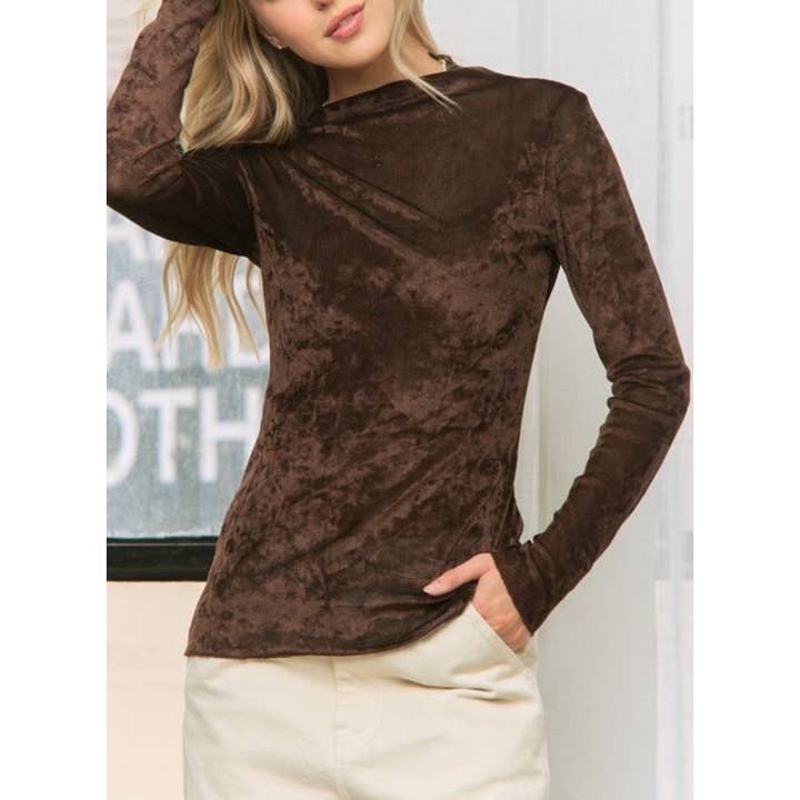 10328 Solid Sammet Slim Fit Polokrage Topp för wholesale av Coloring You