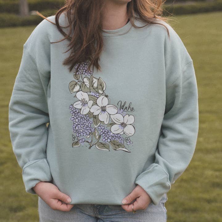 Idaho State Flower Sweatshirt - Dusty Blue for wholesale by IdaWholesale