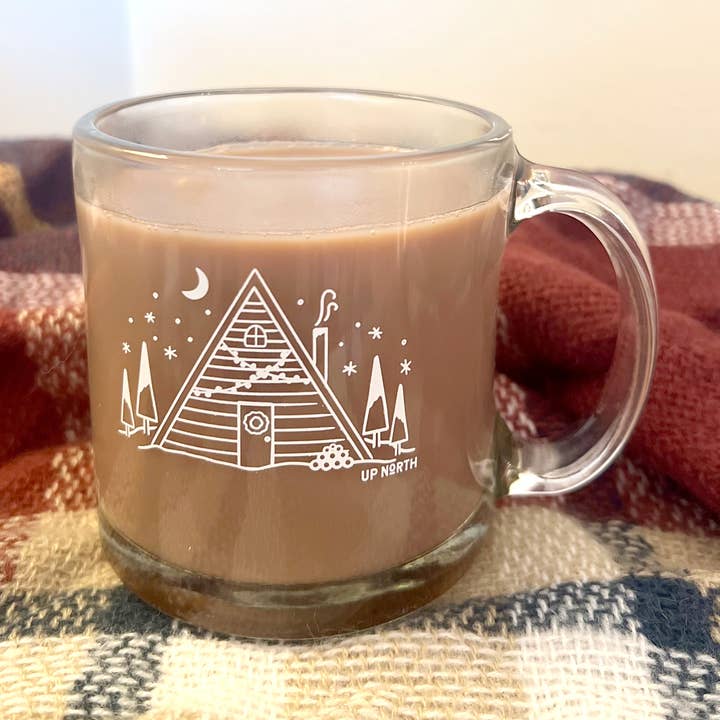 Winter A-Frame Glass Coffee Mug for wholesale by Up North Boutique
