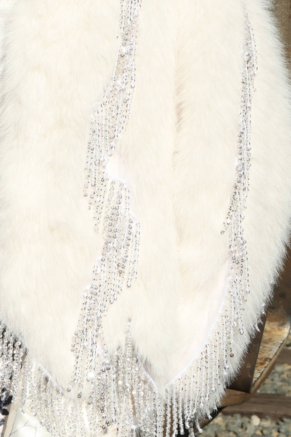 WHITE Sequined Fringe Detail Faux Coat PM4157 for wholesale on Faire5