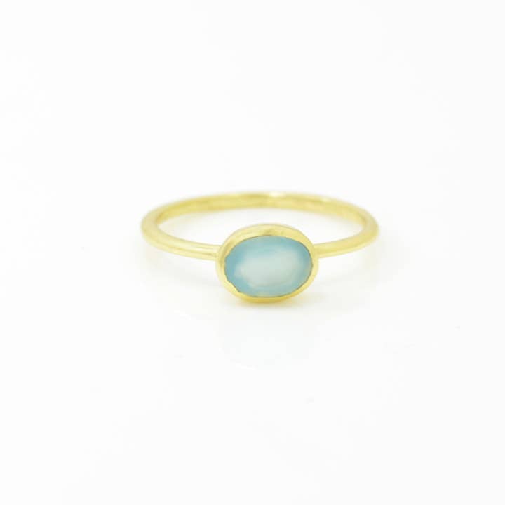 Schmuckoo Berlin - Wholesale Single Stone/Solitaire Ring - Oval Gemstone Ring Gold Silver - Aqua Chalcedony (3 Pieces)0