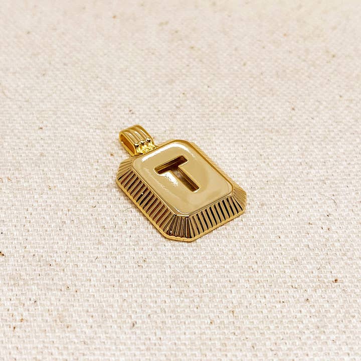 GoldFi – Colar pingente/pendente por atacado – Letra pendente T da placa inicial preenchida com ouro 18k