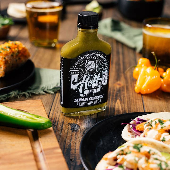 Hoff & Pepper - Vendita all'ingrosso Salse piccanti - Mean Green - Hoff verde Jalapeno salsa piccante - 6,7 oz fiaschetta