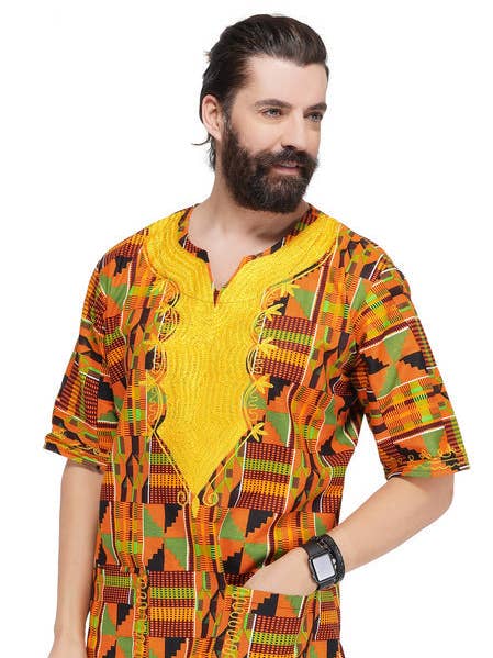 Camisa de Kente Bordada com Chapéu a Condizer por atacado de Satsuma Wholesale