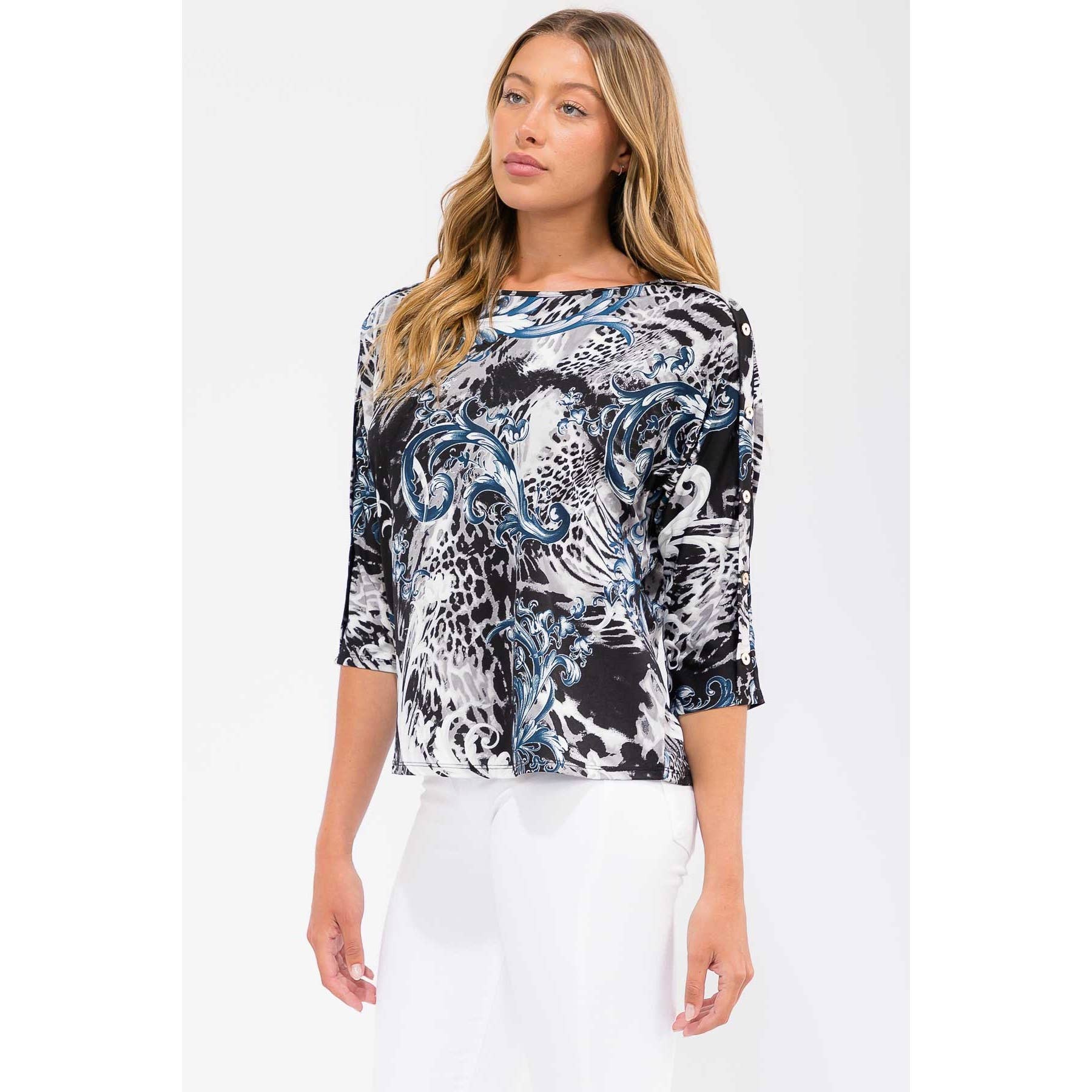 BLACK GREY BLUE BUTTON SHOULDER DOLMAN for wholesale on Faire1