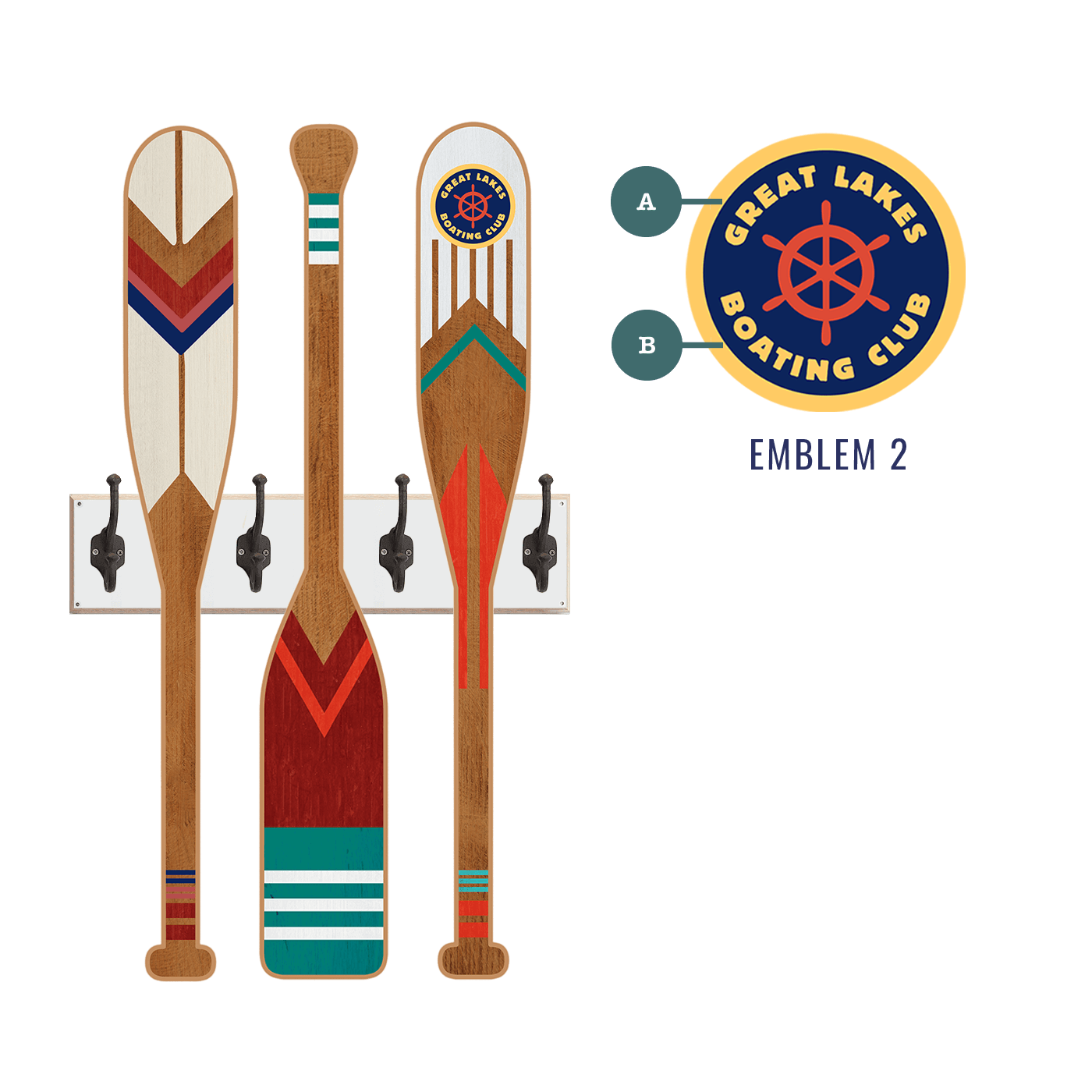 Old Wood Signs - Wholesale Wall Accent - Oar Coatrack - Classic Trio Edition2