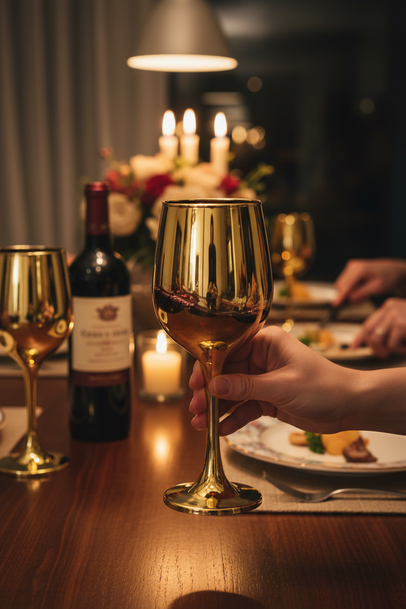 Kadra Kitchenware - Wholesale Wine Glass - Vikko Decor - Gold, Wine Glass, 14 Oz1