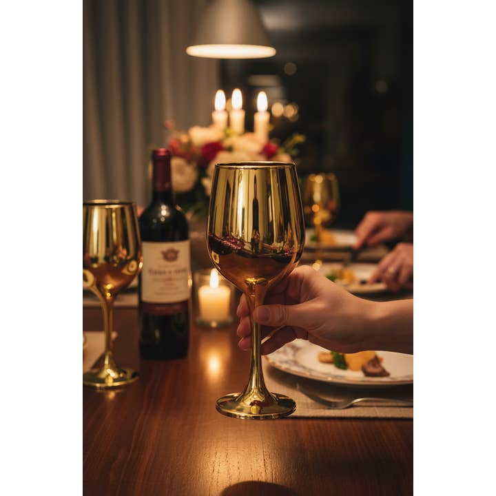 Kadra Kitchenware - Wholesale Wine Glass - Vikko Decor - Gold, Wine Glass, 14 Oz1