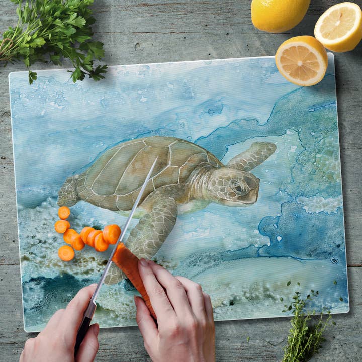 CounterArt/Highland Home/Thirstystone/CoasterStone - Wholesale Cutting Board - "Under Sea Life" 3mm Tempered Glass Cutting Board 15" x 12"