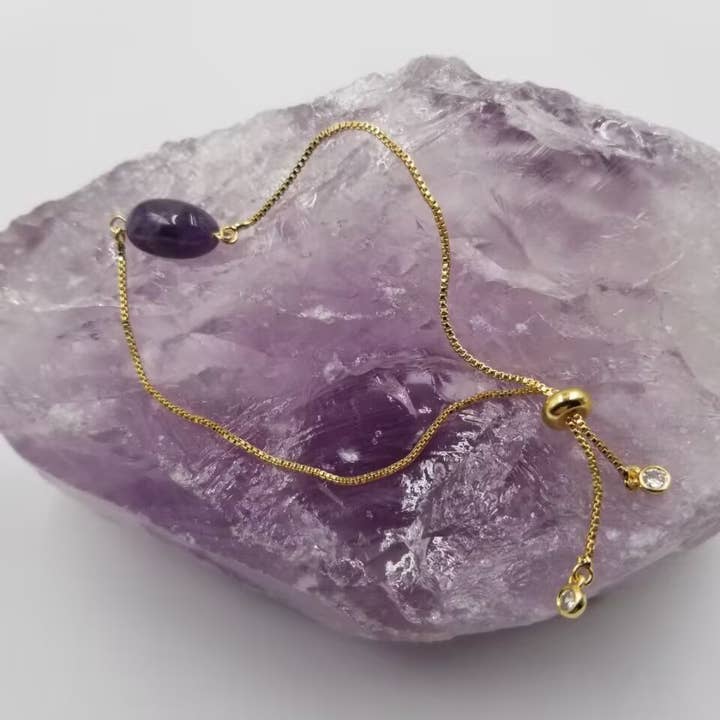 Amethyst Crystal Gold Chain Bracelet for wholesale by magnolia jewelry