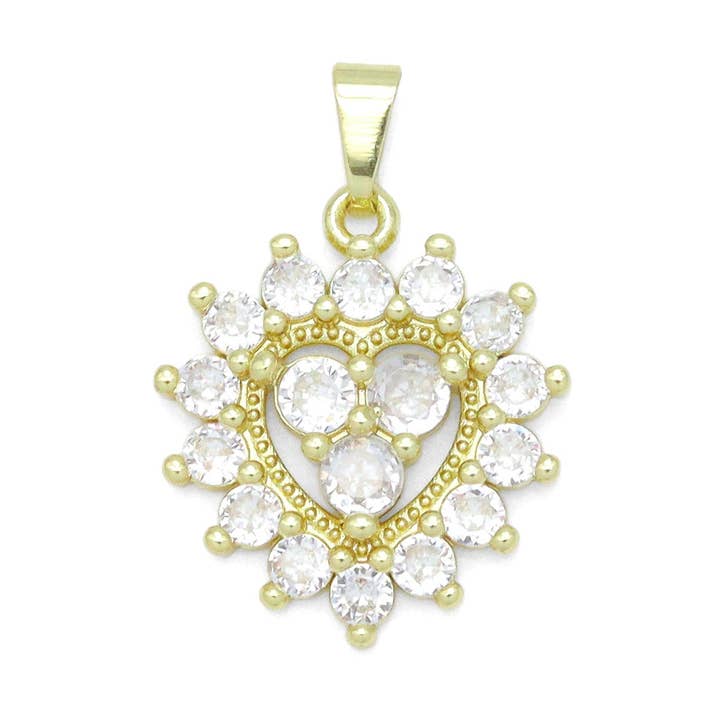 Clear CZ Diamond Around Heart Charm Pendant, Sku#LK1075 for wholesale by BestBeads&Beyond