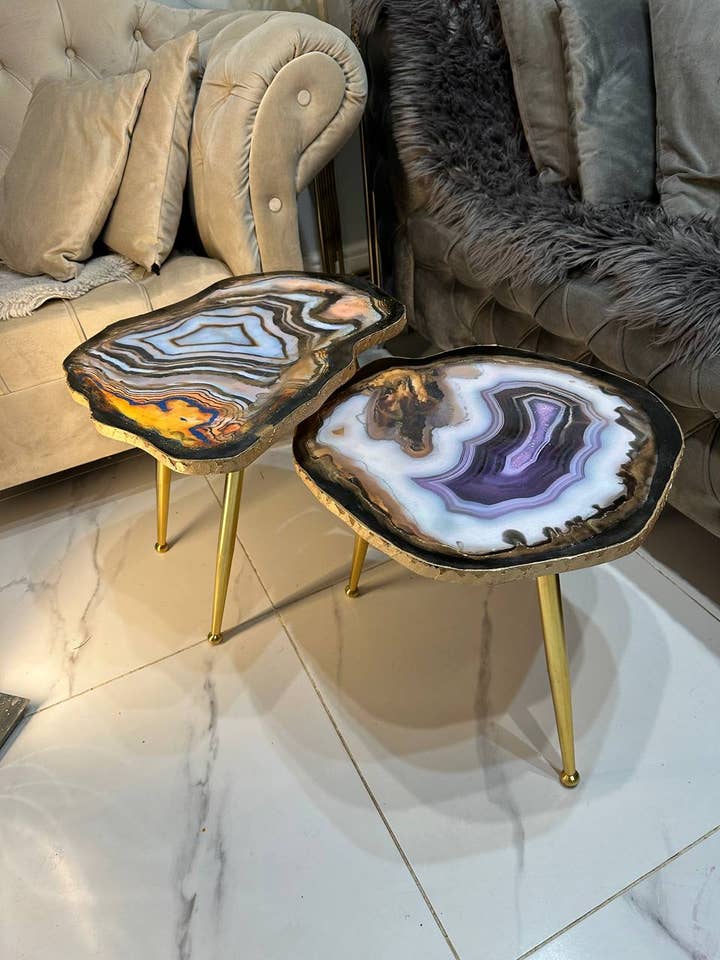 2 grandes tables gigognes faites à la main en époxy art Geode, café/accompagnement ( pour la vente par SamshineDesign