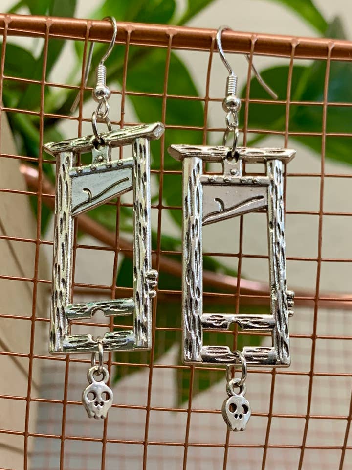 Guillotine Skull Earrings for wholesale by Corkscrew Curiosities
