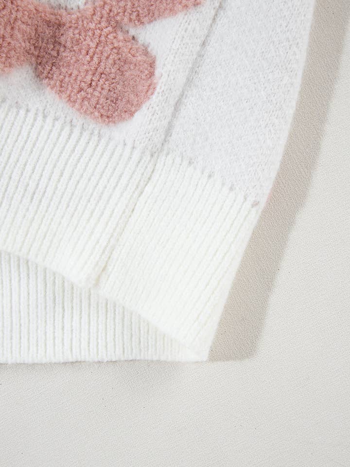 White Textured Flower Drop Shoulder Loose Sweater for wholesale on Faire5