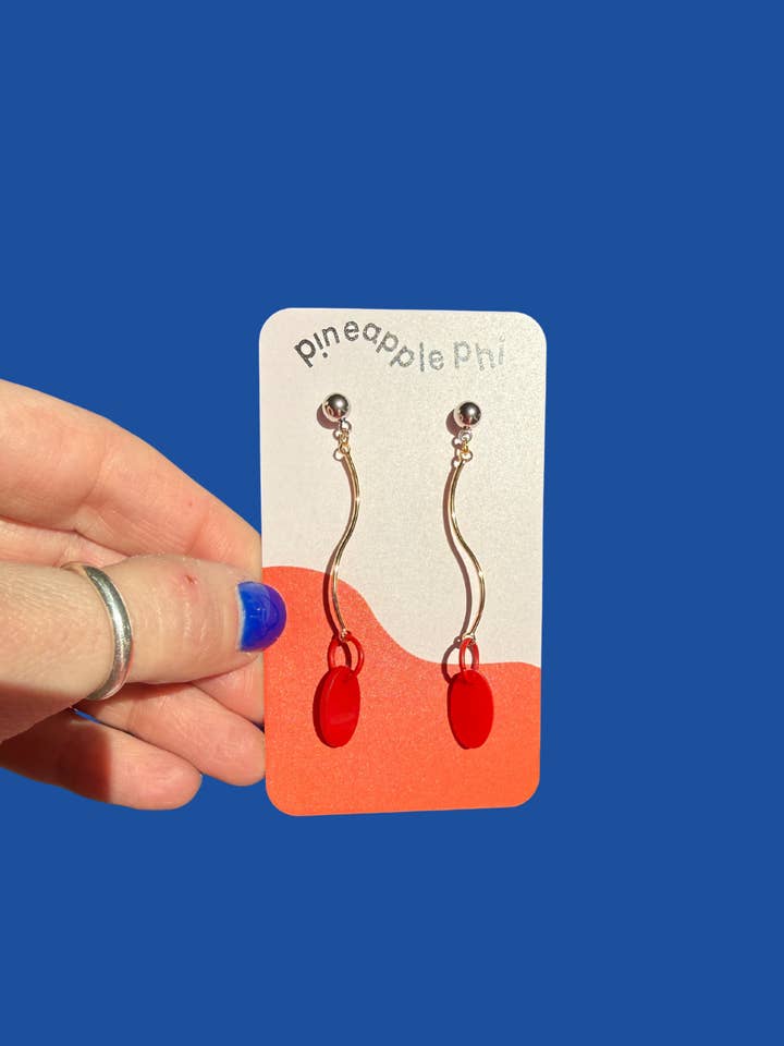 Red Acrylic Charm Dangle Mixed Metal Valentines Day Earrings for wholesale by Pineapple Phi