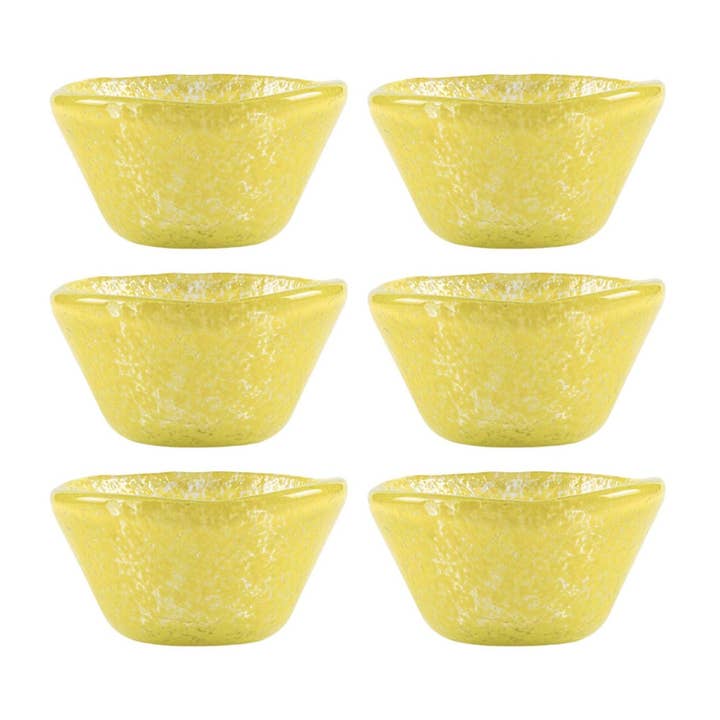 Servizio da tavola in vetro diam. 2,75" h: 1,5" 2 oz. Ramekin rotondo in vetro giallo (Set di 6) per la vendita all'ingrosso da parte di TURGLA HOME