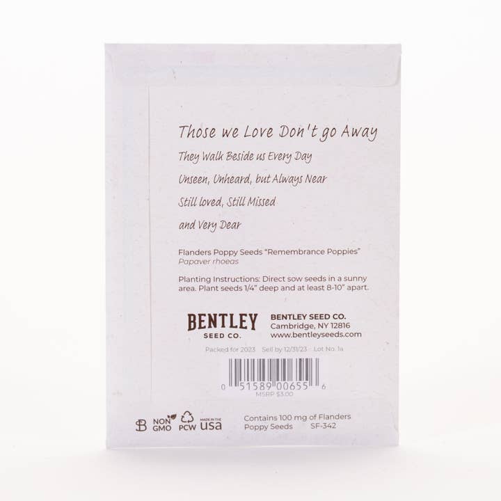 Bentley Seed Co. - Wholesale Sympathy Card - Memorial Cardinal - Flanders Poppy Seed Packets4