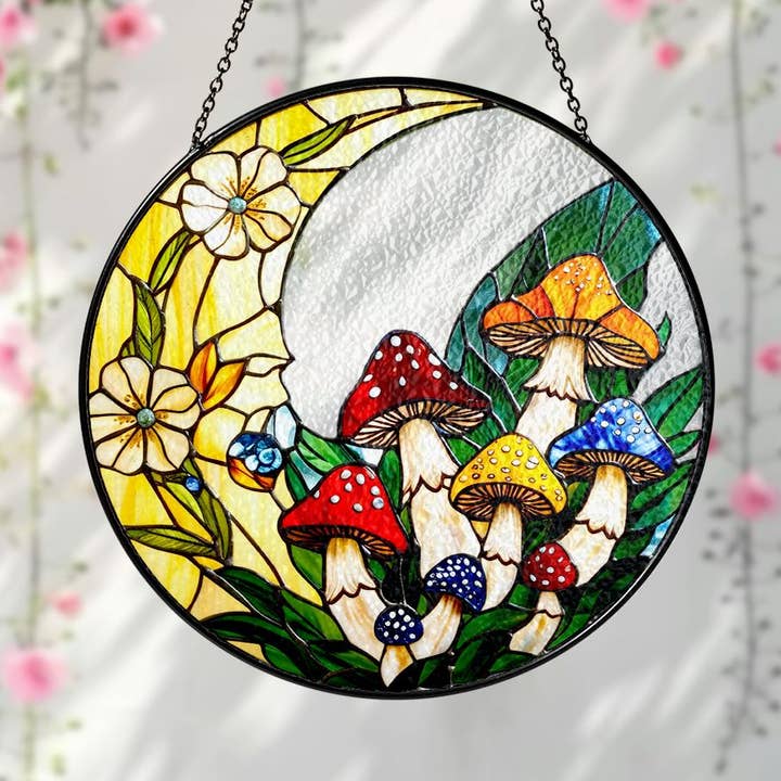 Mushroom Stained Glass Suncatcher, Mushroom Wall Art for wholesale by TMLECOM LTD