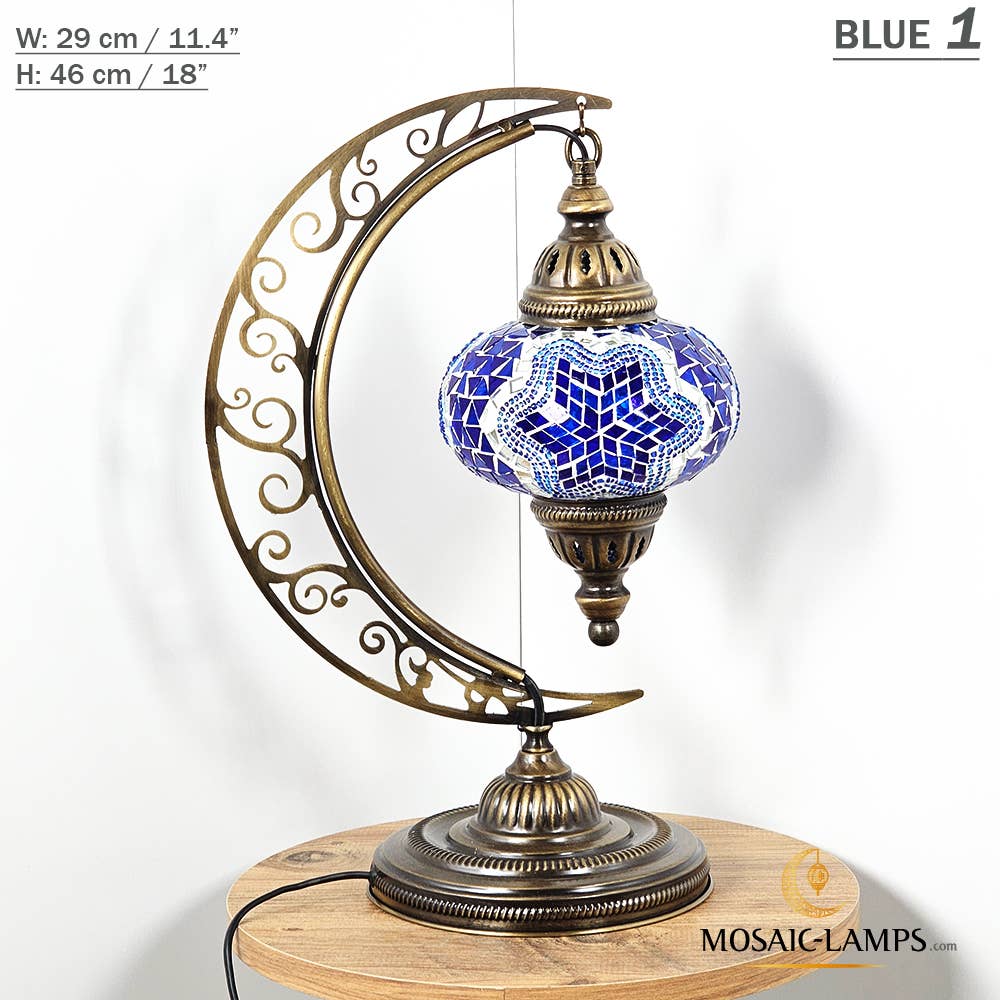 Mosaic Lamps - Wholesale Accent/Desk Lamp - 10+ Colors - Moroccan Moon Table Lamp, Arc, Murano Crescent1