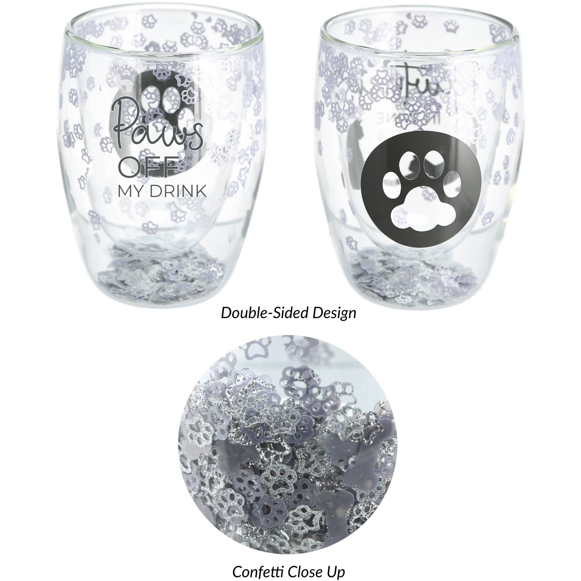 Pavilion - Wholesale Wine Glass - Paws Off - 10 oz  Double-Walled Stemless Wine Glass0