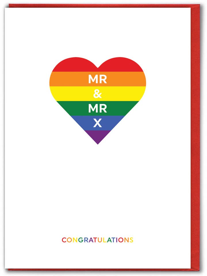 Roligt bröllopskort - Regnbågshjärta Herr & Herr för wholesale av Brainbox Candy