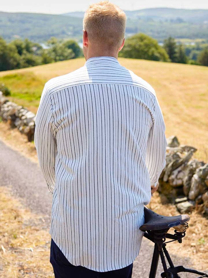 Lee Valley Ireland - Vente Chemise à col boutonné – homme - Chemise Grand-père Flanelle Rayée Noire sur Ivoire (LV1)1