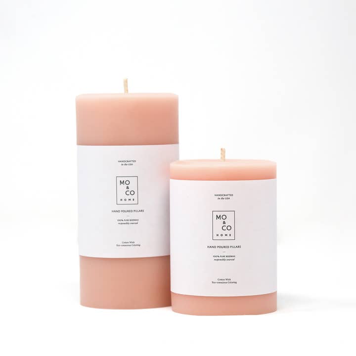 Mo&Co Home - Wholesale Pillar Candle - Rose Pink | 100% Beeswax Pillar Candle | All Natural, Handmade
