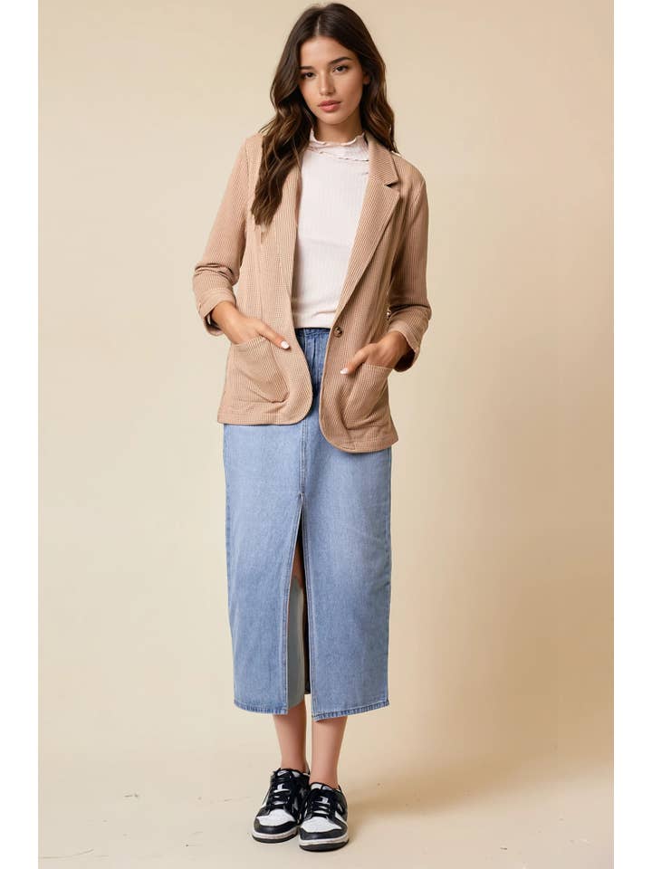 Doe and Rae - Wholesale Blazer - Women's - Shirred Sleeve Textured Blazer - 10150J9