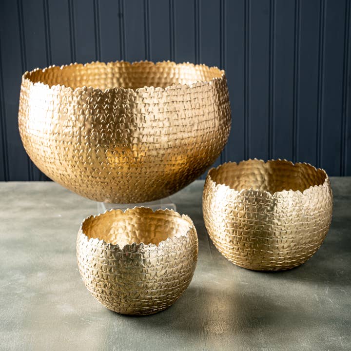 Vergoldete gehämmerte Schalen S/3, 2 für den Großhandel von India Handicrafts Inc