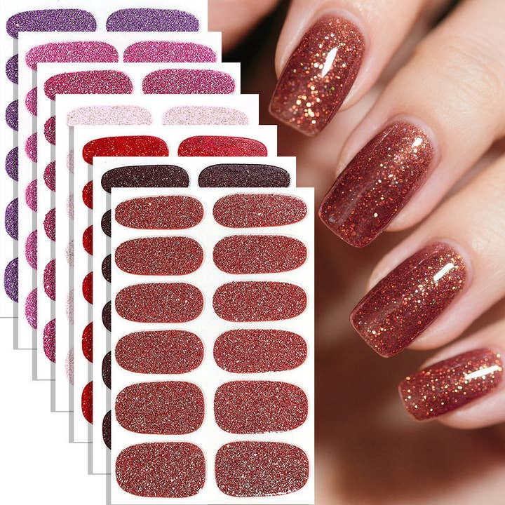 Custom Pure Color Glitter Nail Stickers Full Cover DIY Waterproof for wholesale by MoodGold