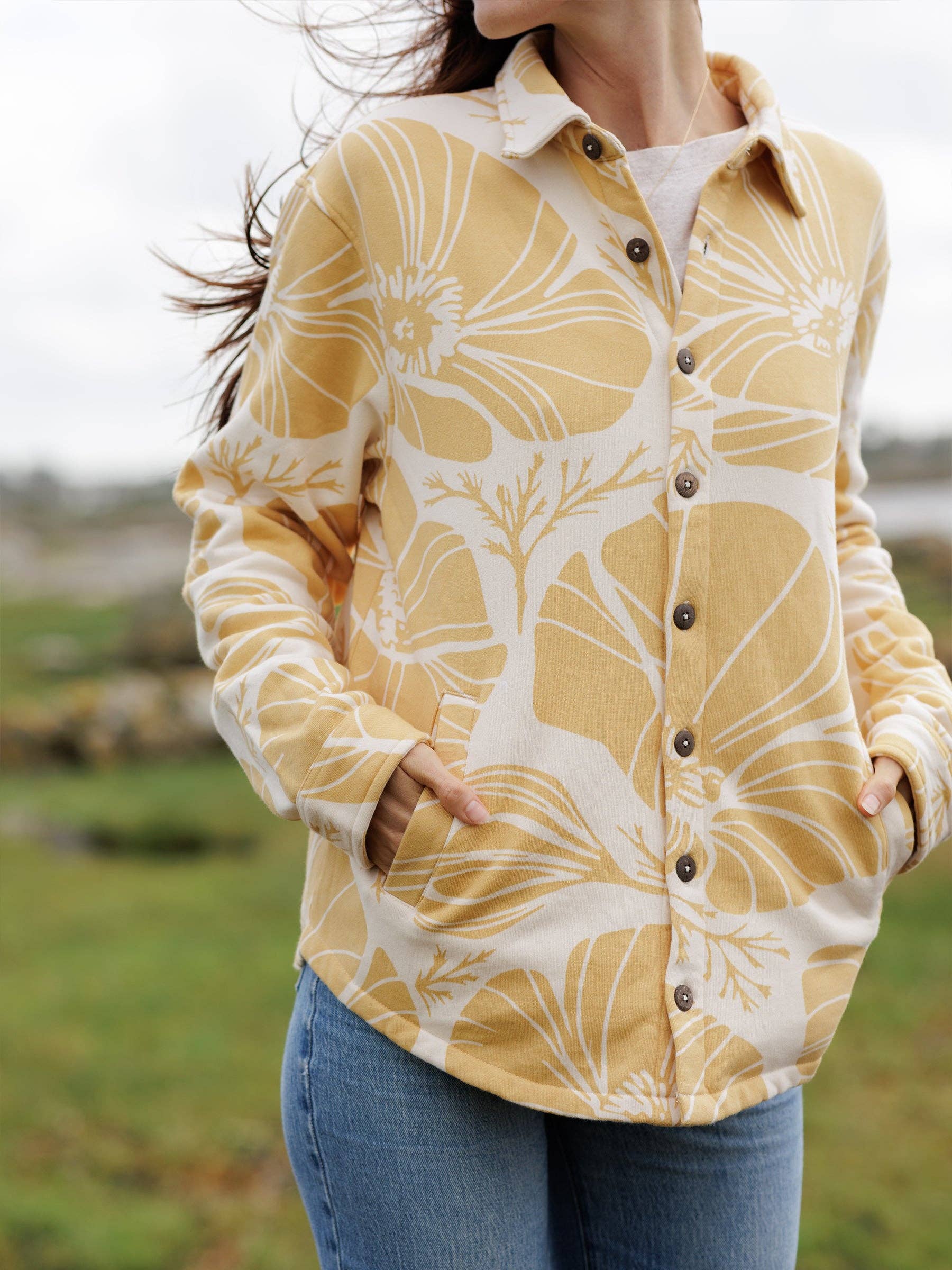 Happy Earth – wholesale Buttoned-down shirt – Unisex – Poppies Blanket Shirt1