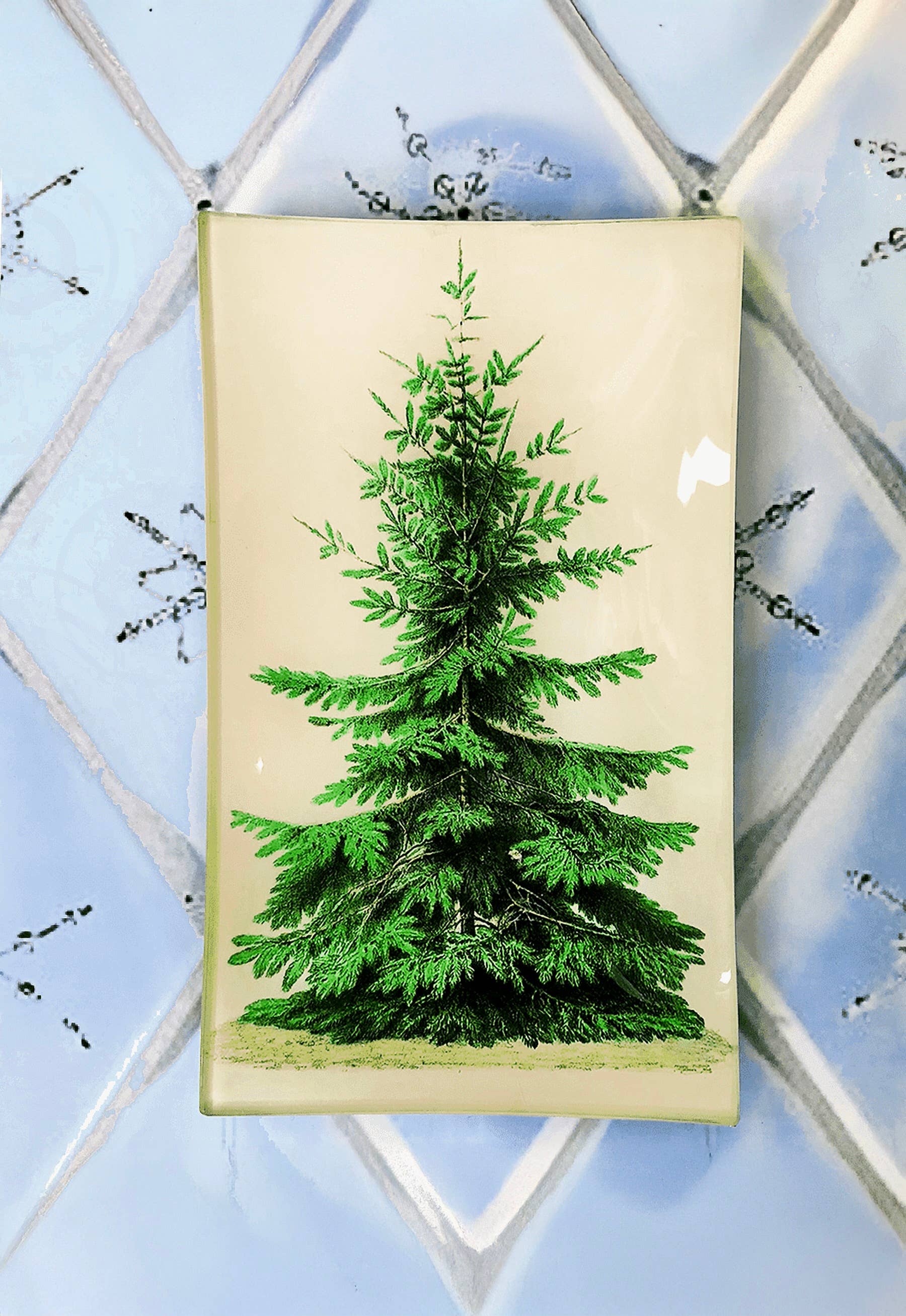 Ben's Garden - Wholesale Decorative Tray - Vintage Christmas Tree Decoupage Glass Tray1